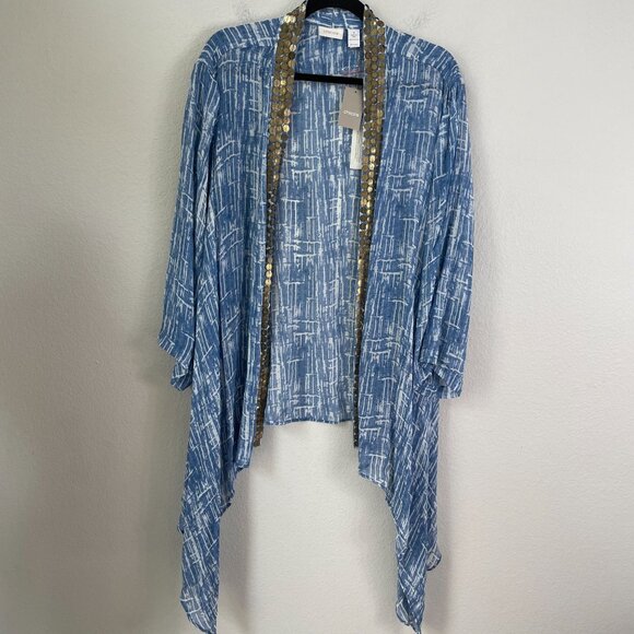 NEW Chicos 4 Womens Plus XXL Bimini Embellished 3/4 Sleeve Open Cardigan Kimono - Picture 7 of 13
